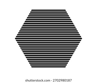 Forma hexagonal rayada aislada sobre fondo blanco. Forma geométrica rayada. Elemento de diseño simple. Vector ilustración gráfica.