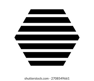 Forma hexagonal rayada aislada sobre fondo blanco. Forma geométrica rayada. Elemento de diseño simple. Vector ilustración gráfica.
