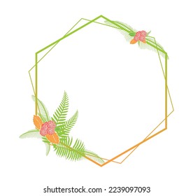 Striped hexagon shaped frame. Green and red. Flower wedding frames for invitations, stickers, souvenirs, gifts and ornaments.Flower wedding frames for invitations, stickers, souvenirs, gift.