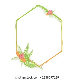 Striped hexagon shaped frame. Green and red. Flower wedding frames for invitations, stickers, souvenirs, gifts and ornaments.