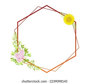 Striped hexagon shaped frame. Yellow red shark. Flower wedding frames for invitations, stickers, souvenirs, gifts and ornaments.