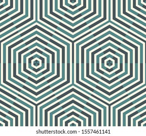 Striped hexagon, triangle, rhombus seamless pattern. Linear geometric background. Vector illustration.     