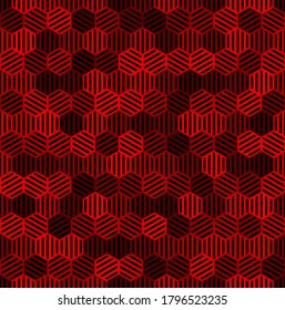 striped hexagon. vector seamless pattern. dark black and red repetitive background. textile fabric swatch. wrapping paper. continuous print. design element for phone case, home decor, apparel