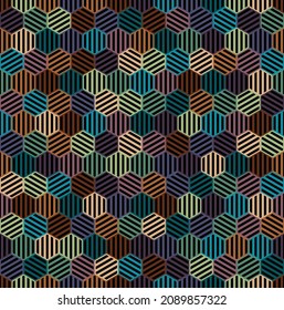 striped hexagons. vector seamless pattern. simple black and white repetitive background. textile paint. fabric swatch. wrapping paper. continuous print. design element for phone case, home decor