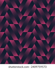 Striped Hexagons Vector Seamless Pattern Trend Purple Classy Abstract Background. Half Tone Eye Catching Art Illustration for Textile Print. Endless Graphic Abstraction Wallpaper Dot Work Texture