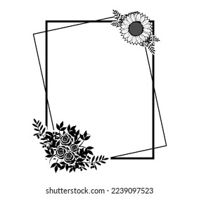 Gestreifter Hochkasten-Rahmen. Schwarz-Weiß. Blumenzauber für Einladungen, Aufkleber, Souvenirs, Geschenke und Ornamente.Blumenzitter für Einladungen, Aufkleber, Souvenirs, Geschenke und Ornamente
