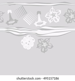 Striped horizontal seamless pattern of  stylized floral motif,halftone.