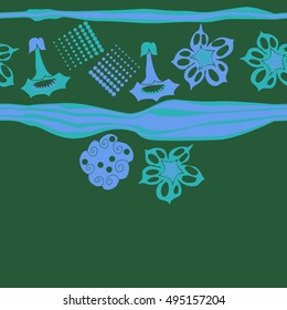 Striped horizontal seamless pattern of  stylized floral motif,halftone.