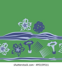 Striped horizontal seamless pattern of  stylized floral motif,halftone.