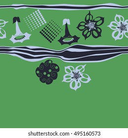 Striped horizontal seamless pattern of  stylized floral motif,halftone.