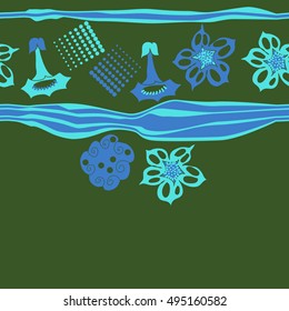 Striped horizontal seamless pattern of  stylized floral motif,halftone.