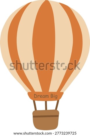 striped hot air balloon flying with dream big text on basket, perfect for inspirational poster, nursery decor