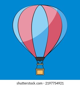 Striped hot air baloon isolated on blue background