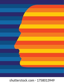 striped human profile on a striped background