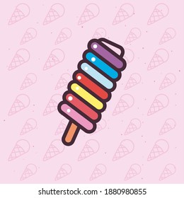 striped ice cream with stick line and fill style icon design, Sweet and dessert theme Vector illustration