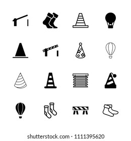 Striped icon. collection of 16 striped filled and outline icons such as cone barrier, barrier, party hat, air balloon, road barrier. editable striped icons for web and mobile.