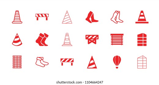 Striped icon. collection of 18 striped filled and outline icons such as barrier, socks, cone, window shutter, cone barrier. editable striped icons for web and mobile.