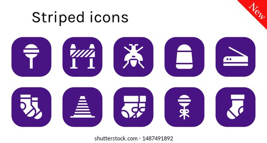 striped icon set. 10 filled striped icons.  Collection Of - Lollipop, Barrier, Wasp, Candy, Scan, Socks, Cone, Sock