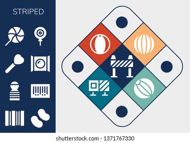 striped icon set. 13 filled striped icons.  Simple modern icons about  - Barrier, Barcode, Candy, Prisioner, Lollipop, Beach ball, Roadblock