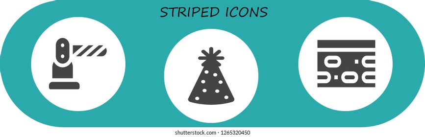  striped icon set. 3 filled striped icons. Simple modern icons about  - Barrier, Party hat, Nougat
