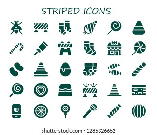  striped icon set. 30 filled striped icons. Simple modern icons about  - Wasp, Barrier, Socks, Party hat, Lollipop, corn, Candy cane, Candy, Candy shop, Cone, Stick candy