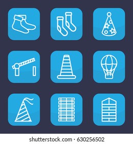 Striped icon. set of 9 outline striped icons such as cone barrier, shutter blinds, socks, party hat, road barrier, jalousie