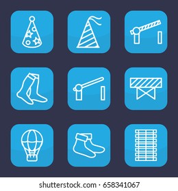 Striped icon. set of 9 outline striped icons such as barrier, socks, party hat, road barrier, jalousie