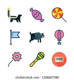 striped icon set. vector set about skunk, flag, hot air balloon and candy icons set.
