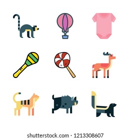 striped icon set. vector set about pijama, antelope, lemur and lollipop icons set.