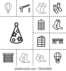 Striped icons. set of 13 editable outline striped icons such as shutter blinds, socks, barrier, air balloon, party hat, window shutter