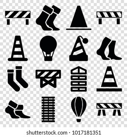 Striped icons. set of 16 editable filled striped icons such as cone barrier, shutter blinds, barrier, socks, cone, party hat, air balloon