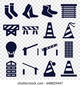 Striped icons set. set of 16 striped filled icons such as barrier, cone barrier, shutter blinds, socks, cone, party hat, window shutter, road barrier, jalousie