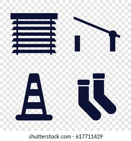 Striped icons set. set of 4 striped filled icons such as barrier, cone barrier, socks