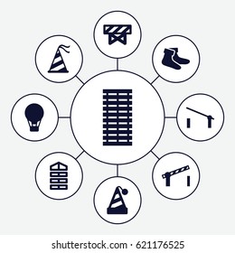 Striped icons set. set of 9 striped filled icons such as barrier, shutter blinds, socks, party hat, road barrier, jalousie