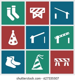 Striped icons set. set of 9 striped filled icons such as barrier, socks, party hat