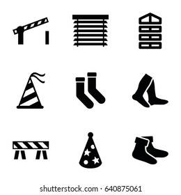 Striped icons set. set of 9 striped filled icons such as shutter blinds, socks, barrier, party hat, window shutter