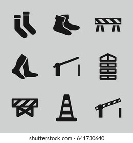 Striped icons set. set of 9 striped filled icons such as cone barrier, shutter blinds, barrier, socks