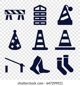 Striped icons set. set of 9 striped filled icons such as barrier, cone barrier, shutter blinds, socks, cone