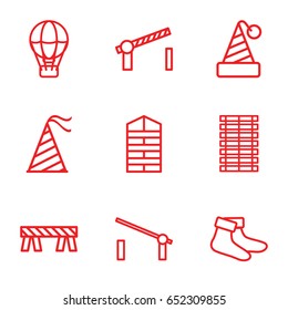 Striped icons set. set of 9 striped outline icons such as barrier, shutter blinds, socks, party hat, road barrier, jalousie
