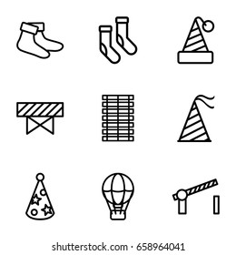 Striped icons set. set of 9 striped outline icons such as barrier, socks, party hat, road barrier, jalousie