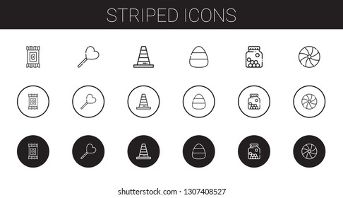 striped icons set. Collection of striped with candy, lollipop, cone, cones. Editable and scalable striped icons.