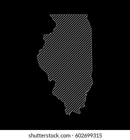 Striped  illinois map isolated on black