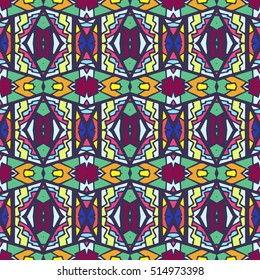 Striped indian seamless pattern, ethnic tribal motifs, zigzag lines, brushstrokes paint in bright colors. Repeating geometric mesh tiles.