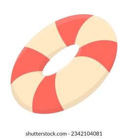 Anillo inflable a rayas para la ilustración del vector de natación. Dibujo de caricatura de goma salvavidas aislada en fondo blanco. Equipo, verano, concepto de seguridad