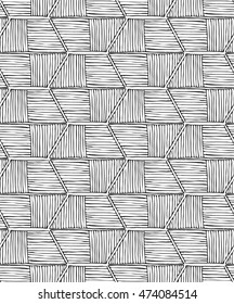 Striped inked rough hexagons on white.Seamless pattern. Hand drawn seamless background.