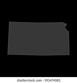 Striped Kansas map isolated on black