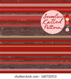 Striped Knit Seamless Pattern with red pink colors, vector illustration