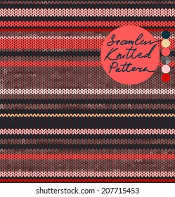 Striped Knit Seamless Pattern with Warm Colors, Scandinavian Style. vector illustration