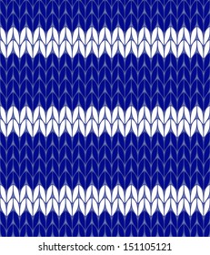 Striped knitted cloth seamless pattern in blue and white, vector
