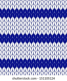 Striped knitted cloth seamless pattern in blue and white, vector